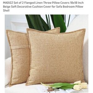 Set of 2 Beige Linen Throw Pillow Covers